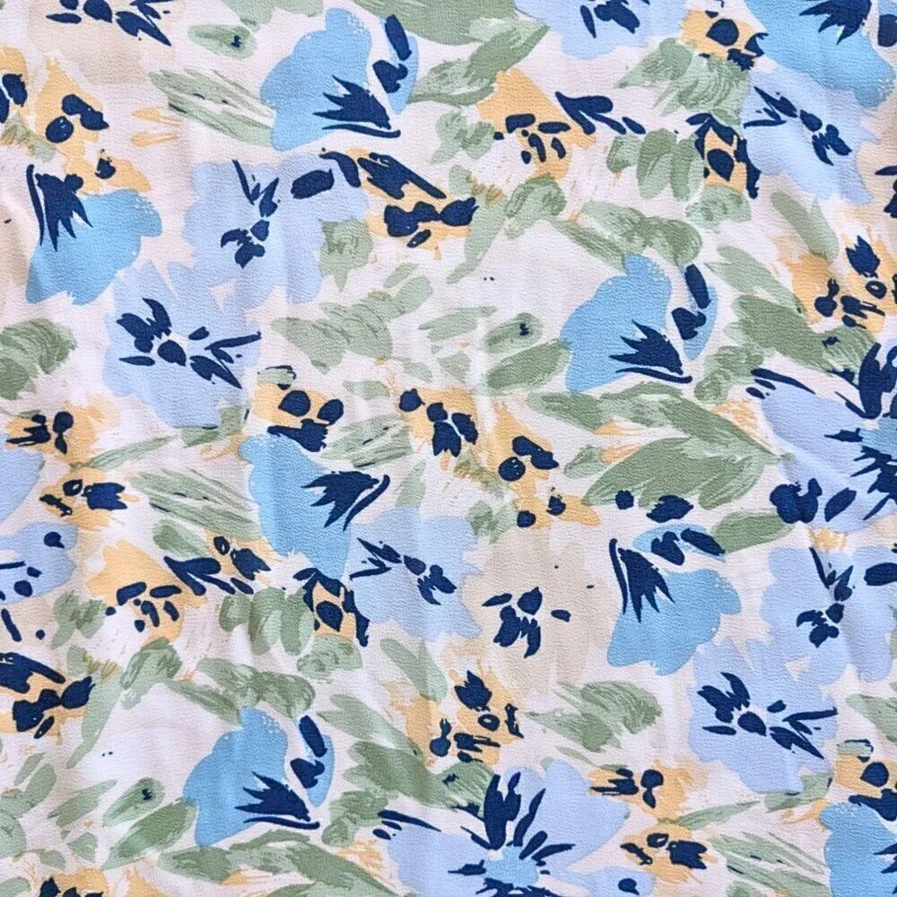 Anthropologie ICHI Adiline Cream Blue Floral Chiffon Wrap Midi Dress Size 34/6